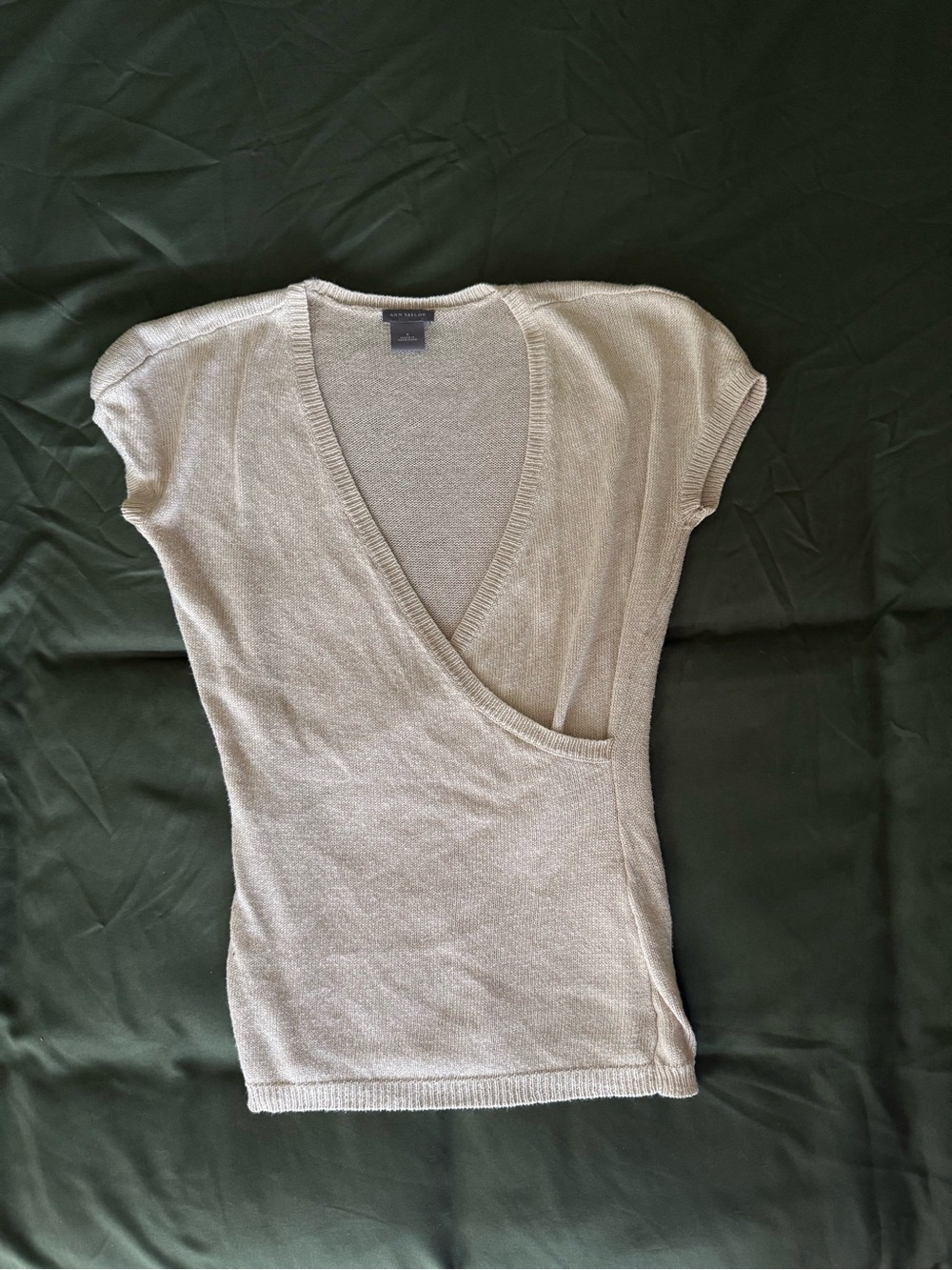 Ann Taylor Neutral V-Neck Knit Top in Light Beige